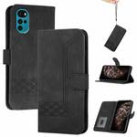 For Motorola Moto G22 Cubic Skin Feel Flip Leather Phone Case(Black)