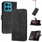 For Motorola Moto G75 5G Cubic Skin Feel Flip Leather Phone Case(Black)