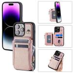For iPhone 14 Pro Zipper Card Slots RFID Phone Case(Rose Gold)