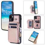 For iPhone 15 Zipper Card Slots RFID Phone Case(Rose Gold)