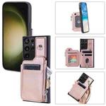 For Samsung Galaxy S22 Ultra 5G Zipper Card Slots RFID Phone Case(Rose Gold)