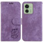 For Motorola Edge 40 Little Tiger Embossed Leather Phone Case(Purple)
