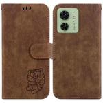 For Motorola Edge 40 Little Tiger Embossed Leather Phone Case(Brown)