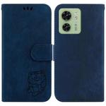 For Motorola Edge 40 Little Tiger Embossed Leather Phone Case(Dark Blue)