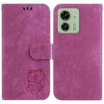 For Motorola Edge 40 Little Tiger Embossed Leather Phone Case(Rose Red)