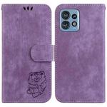 For Motorola Edge 40 Pro Little Tiger Embossed Leather Phone Case(Purple)