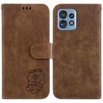 For Motorola Edge 40 Pro Little Tiger Embossed Leather Phone Case(Brown)