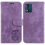 For Motorola Moto E13 Little Tiger Embossed Leather Phone Case(Purple)