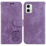 For Motorola Moto G73 Little Tiger Embossed Leather Phone Case(Purple)