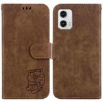 For Motorola Moto G73 Little Tiger Embossed Leather Phone Case(Brown)