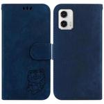 For Motorola Moto G73 Little Tiger Embossed Leather Phone Case(Dark Blue)