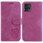 For Motorola Moto G72 Little Tiger Embossed Leather Phone Case(Rose Red)