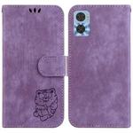 For Motorola Moto E22 / E22i Little Tiger Embossed Leather Phone Case(Purple)