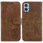 For Motorola Moto E22 / E22i Little Tiger Embossed Leather Phone Case(Brown)