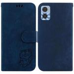 For Motorola Moto E22 / E22i Little Tiger Embossed Leather Phone Case(Dark Blue)