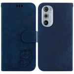 For Motorola Edge 30 Pro / Edge+ 2022 Little Tiger Embossed Leather Phone Case(Dark Blue)