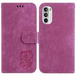 For Motorola Moto G62 5G Little Tiger Embossed Leather Phone Case(Rose Red)