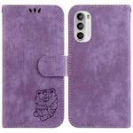 For Motorola Moto G52J JP Little Tiger Embossed Leather Phone Case(Purple)