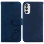 For Motorola Moto G52J JP Little Tiger Embossed Leather Phone Case(Dark Blue)