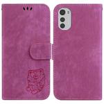 For Motorola Moto E32 Little Tiger Embossed Leather Phone Case(Rose Red)