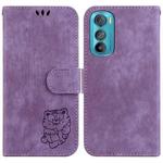 For Motorola Edge 30 Little Tiger Embossed Leather Phone Case(Purple)