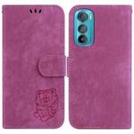 For Motorola Edge 30 Little Tiger Embossed Leather Phone Case(Rose Red)