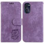 For Motorola Moto G 2022 Little Tiger Embossed Leather Phone Case(Purple)