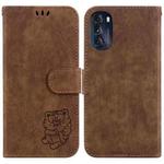 For Motorola Moto G 2022 Little Tiger Embossed Leather Phone Case(Brown)