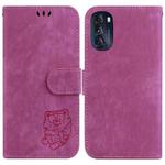 For Motorola Moto G 2022 Little Tiger Embossed Leather Phone Case(Rose Red)