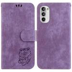 For Motorola Moto G52 Little Tiger Embossed Leather Phone Case(Purple)