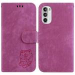 For Motorola Moto G52 Little Tiger Embossed Leather Phone Case(Rose Red)
