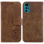 For Motorola Moto G22 Little Tiger Embossed Leather Phone Case(Brown)