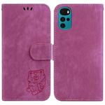 For Motorola Moto G22 Little Tiger Embossed Leather Phone Case(Rose Red)