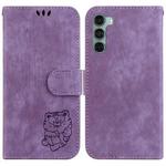 For Motorola Moto G200 5G / Edge S30 Little Tiger Embossed Leather Phone Case(Purple)