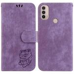 For Motorola Moto E20 / E30 / E40 Little Tiger Embossed Leather Phone Case(Purple)