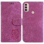 For Motorola Moto E20 / E30 / E40 Little Tiger Embossed Leather Phone Case(Rose Red)