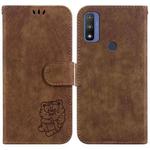 For Motorola G Pure Little Tiger Embossed Leather Phone Case(Brown)