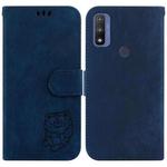 For Motorola G Pure Little Tiger Embossed Leather Phone Case(Dark Blue)
