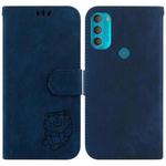 For Motorola Moto G71 5G Little Tiger Embossed Leather Phone Case(Dark Blue)