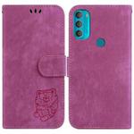 For Motorola Moto G71 5G Little Tiger Embossed Leather Phone Case(Rose Red)