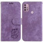 For Motorola Moto G30/G10/G20 Little Tiger Embossed Leather Phone Case(Purple)