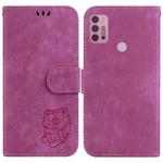 For Motorola Moto G30/G10/G20 Little Tiger Embossed Leather Phone Case(Rose Red)