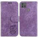 For Motorola Moto G9 Power Little Tiger Embossed Leather Phone Case(Purple)