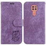 For Motorola Moto G9 Play / E7 Plus Little Tiger Embossed Leather Phone Case(Purple)