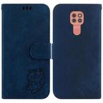 For Motorola Moto G9 Play / E7 Plus Little Tiger Embossed Leather Phone Case(Dark Blue)