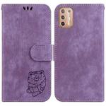 For Motorola Moto G9 Plus Little Tiger Embossed Leather Phone Case(Purple)