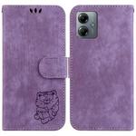 For Motorola Moto G14 Little Tiger Embossed Leather Phone Case(Purple)