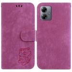 For Motorola Moto G14 Little Tiger Embossed Leather Phone Case(Rose Red)