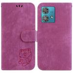 For Motorola Edge 40 Neo Little Tiger Embossed Leather Phone Case(Rose Red)