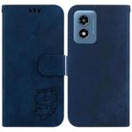 For Motorola Moto G Play 4G 2024 Little Tiger Embossed Leather Phone Case(Dark Blue)